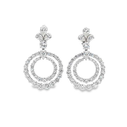 King Jewelers Platinum Double Circle 24.31ct Diamond Drop Earrings
