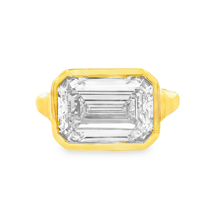 Ella Rose IGI Certified East West Emerald Cut Bezel Lab-Grown Diamond Ring 14K Yellow Gold
