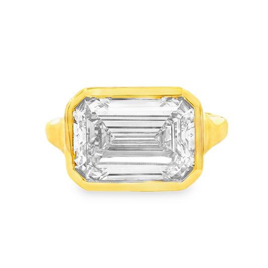Ella Rose IGI Certified East West Emerald Cut Bezel Lab-Grown Diamond Ring 14K Yellow Gold