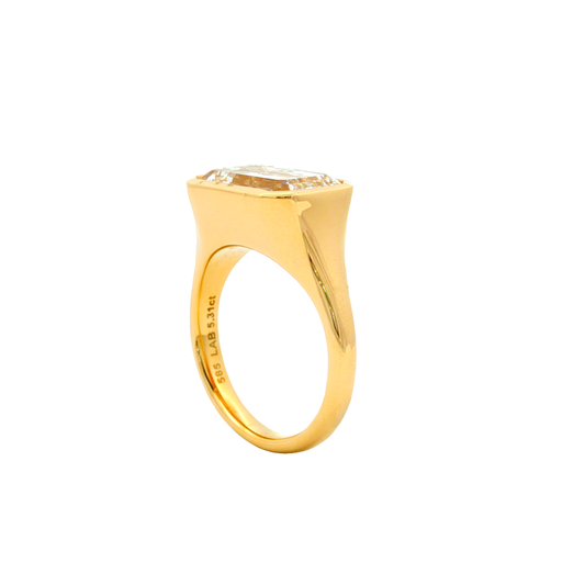 Ella Rose IGI Certified East West Emerald Cut Bezel Lab-Grown Diamond Ring 14K Yellow Gold