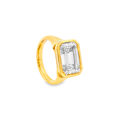 Ella Rose IGI Certified East West Emerald Cut Bezel Lab-Grown Diamond Ring 14K Yellow Gold