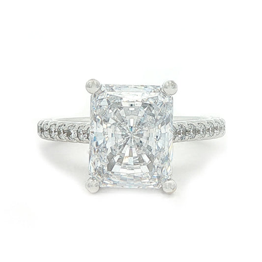 KJ5 18K White Gold Pavé Radiant Cut Diamond Engagement Ring Mounting