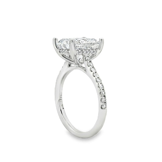 KJ5 18K White Gold Pavé Radiant Cut Diamond Engagement Ring Mounting