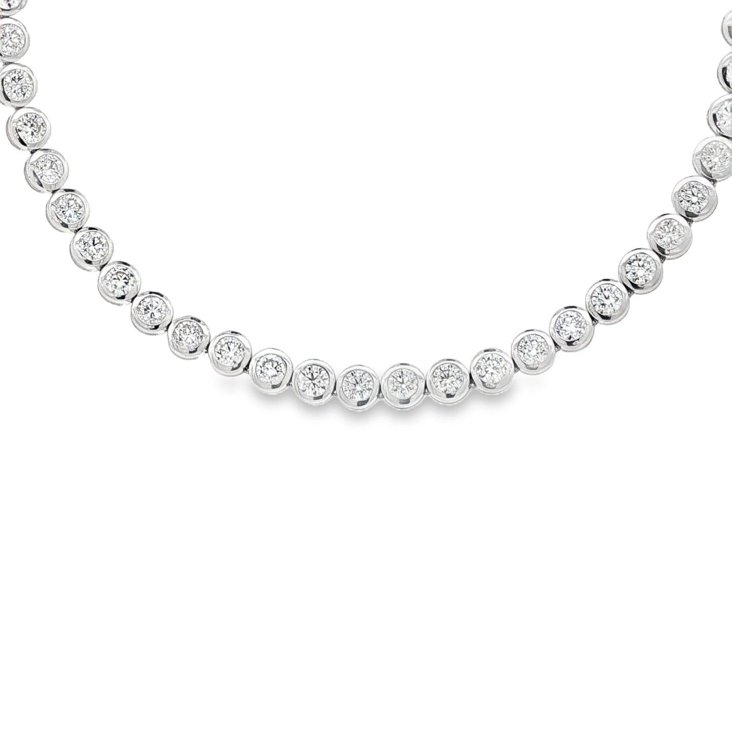 King Jewelers 20.50ct Round Bezel Diamond Tennis Necklace 18K White Gold