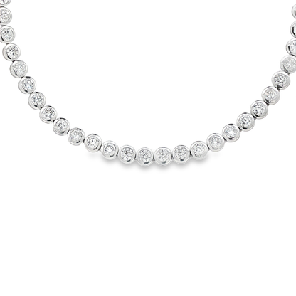 King Jewelers 20.50ct Round Bezel Diamond Tennis Necklace 18K White Gold
