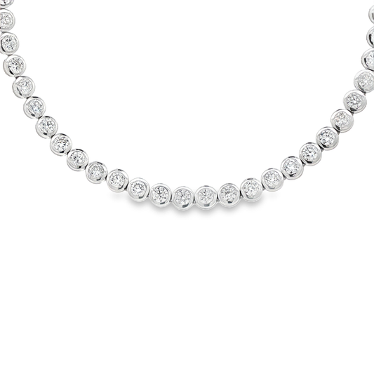 King Jewelers 20.50ct Round Bezel Diamond Tennis Necklace 18K White Gold