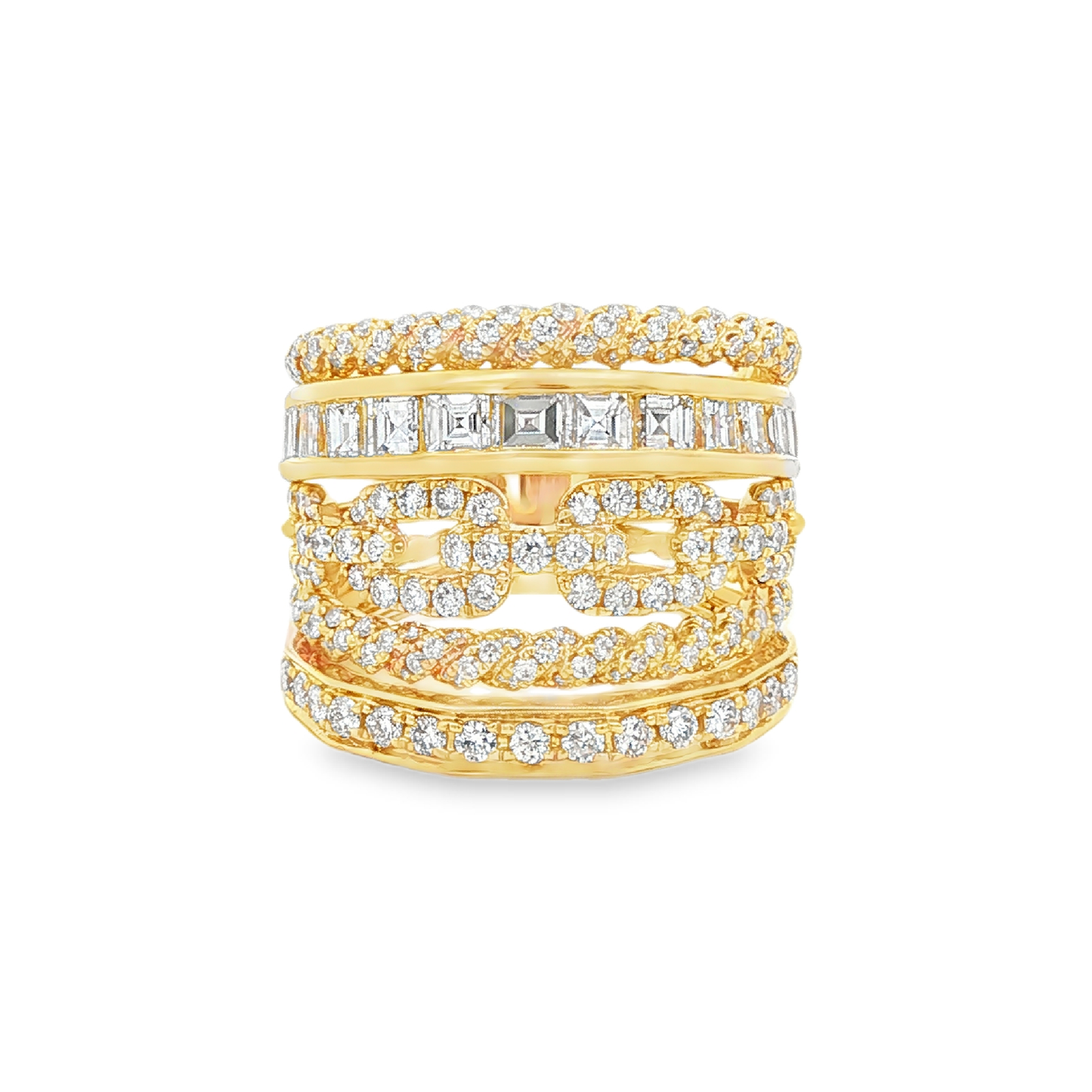 King Jewelers 5 Row Diamond Ring 18K Yellow Gold