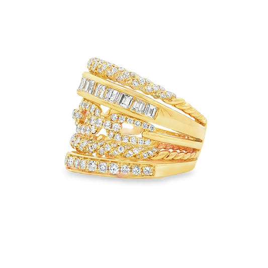 King Jewelers 5 Row Diamond Ring 18K Yellow Gold