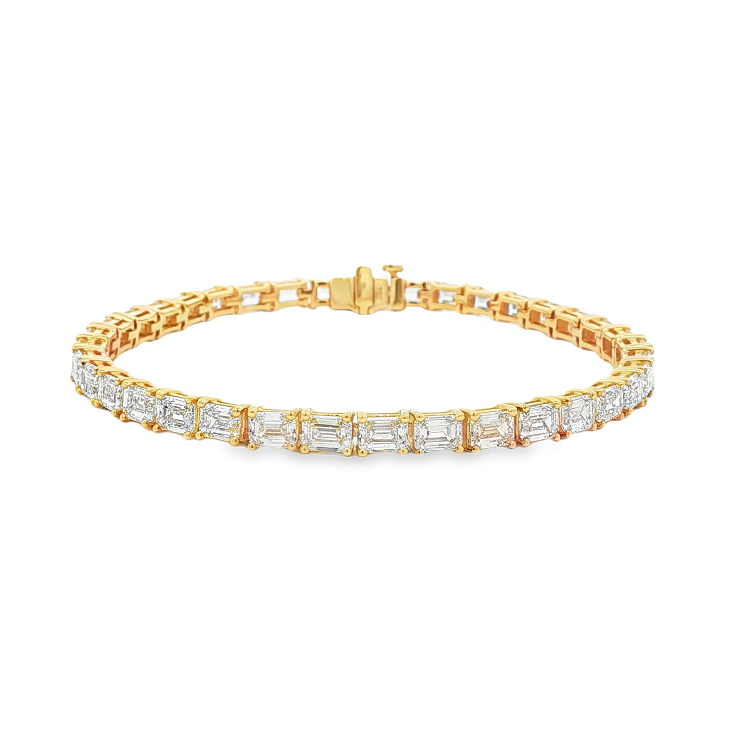 King Jewelers 11.40ct Emerald Cut Diamond Tennis Bracelet 18K Yellow Gold