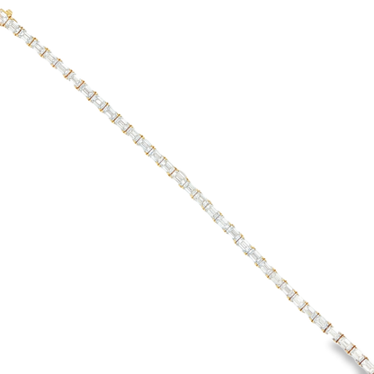 King Jewelers 11.40ct Emerald Cut Diamond Tennis Bracelet 18K Yellow Gold