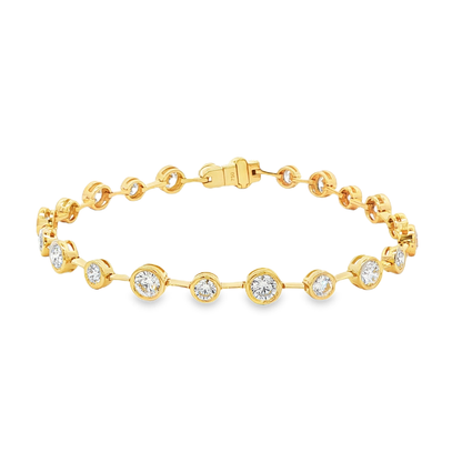 King Jewelers Graduated 4.60ct Diamond Bezel Station Bracelet 18K Yellow Gold