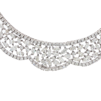 King Jewelers Intricate 43.54ct Diamond Lace Statement Collar in 18K White Gold