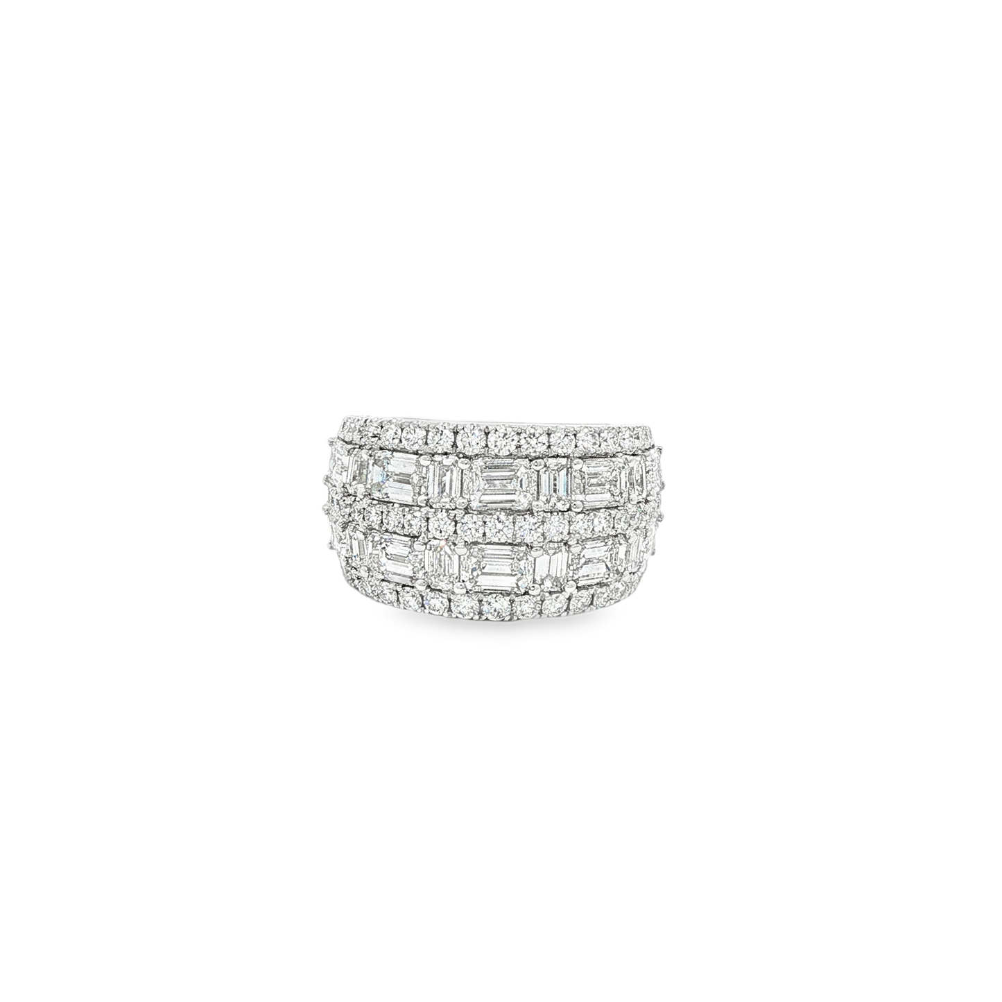 King Jewelers Multi-Row 4.36ct Diamond Statement Ring 18K White Gold