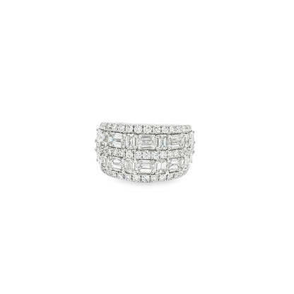 King Jewelers Multi-Row 4.36ct Diamond Statement Ring 18K White Gold