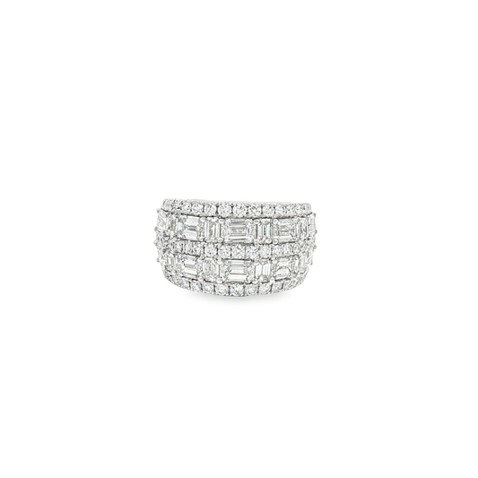 King Jewelers Multi-Row 4.36ct Diamond Statement Ring 18K White Gold