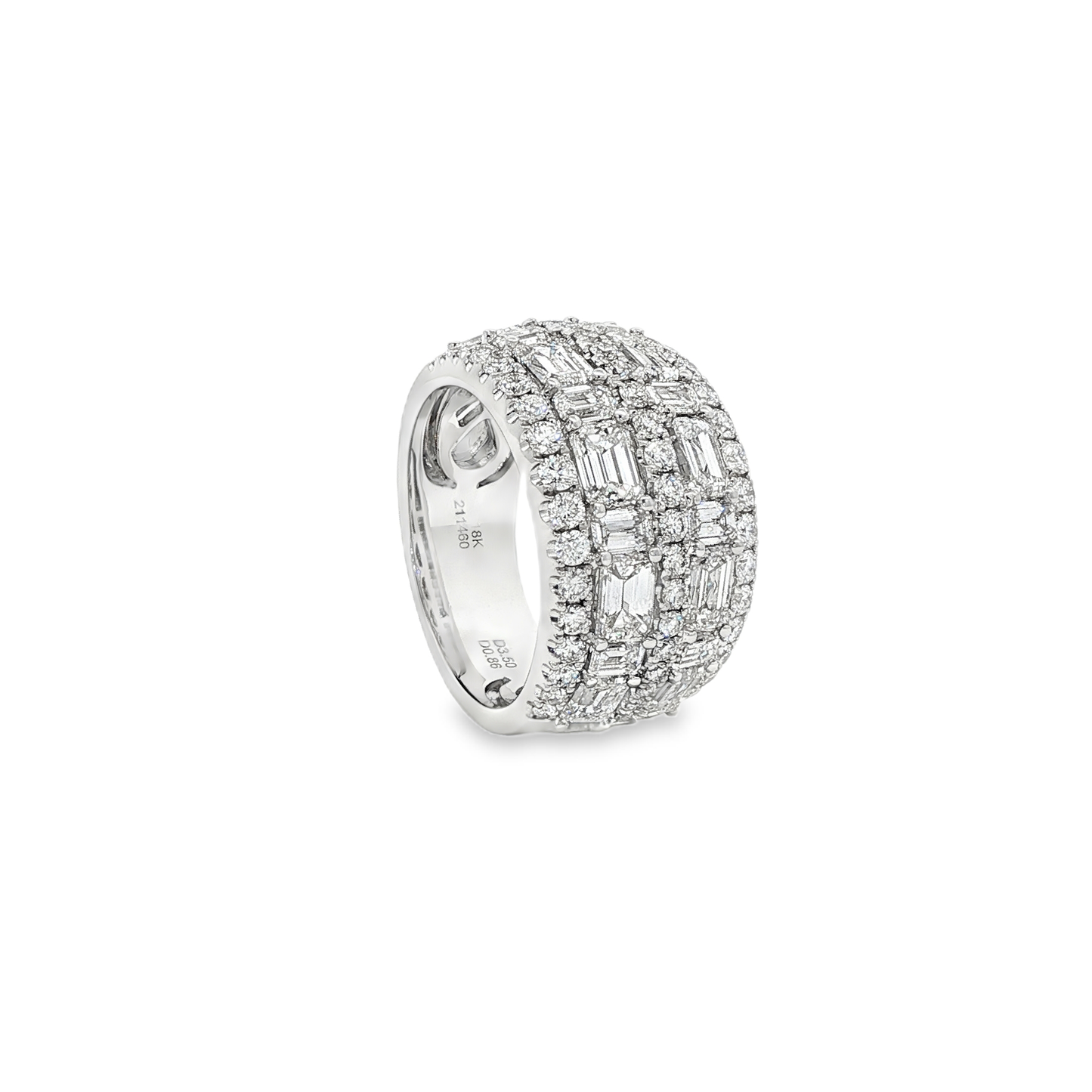 King Jewelers Multi-Row 4.36ct Diamond Statement Ring 18K White Gold