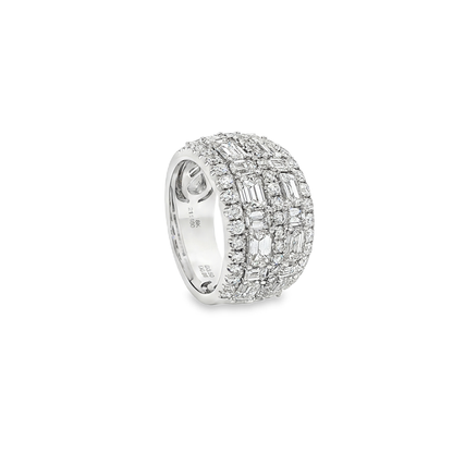 King Jewelers Multi-Row 4.36ct Diamond Statement Ring 18K White Gold