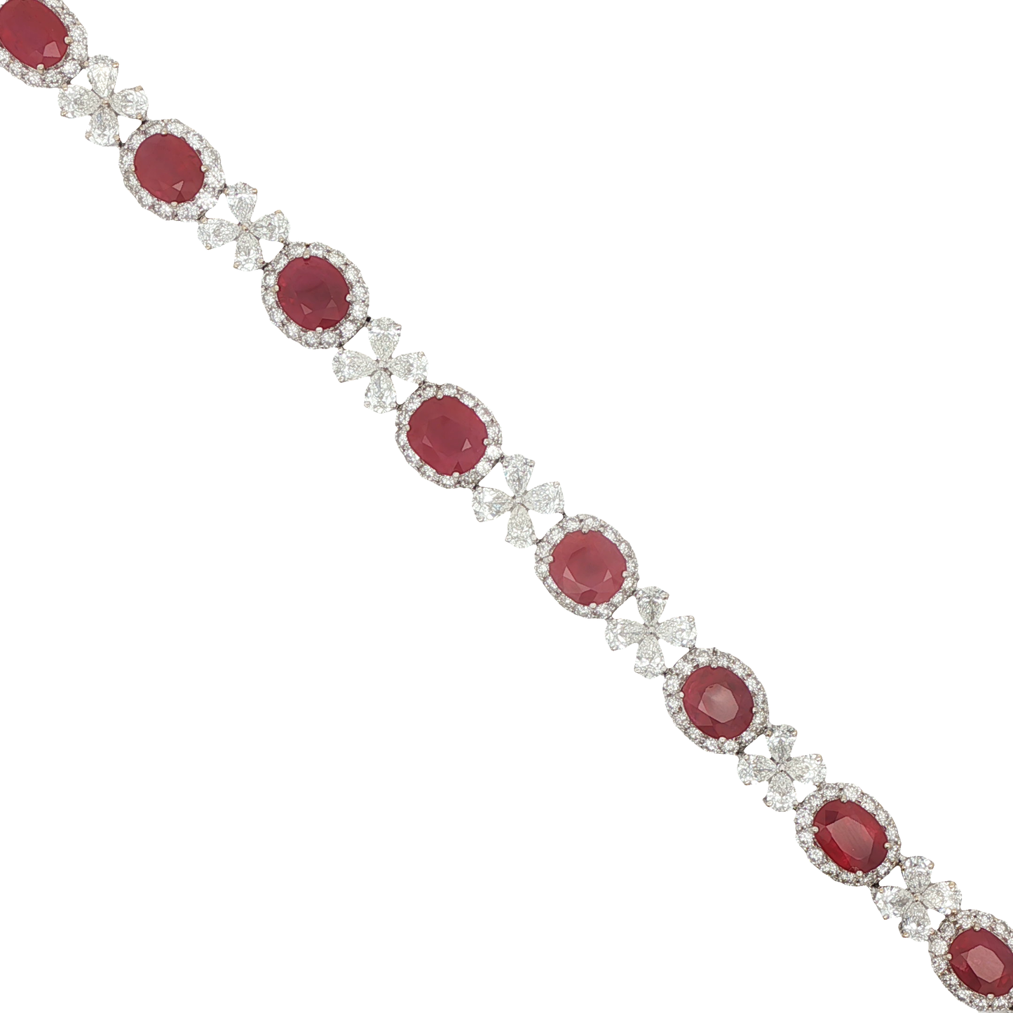 King Jewelers Oval Ruby and Diamond Bracelet in 18K White Gold