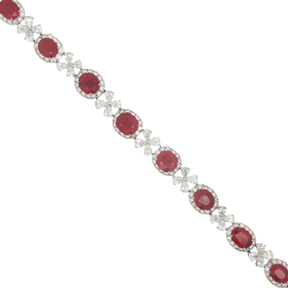 King Jewelers Oval Ruby and Diamond Bracelet in 18K White Gold