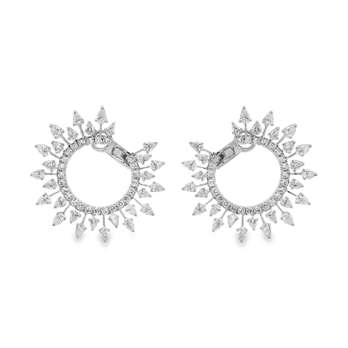 King Jewelers 5.21ct Diamond Sunburst Circle Earrings 18K White Gold