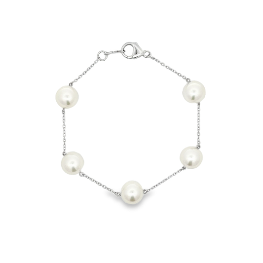 Mikimoto Akoya Pearl Station Bracelet 18K White Gold