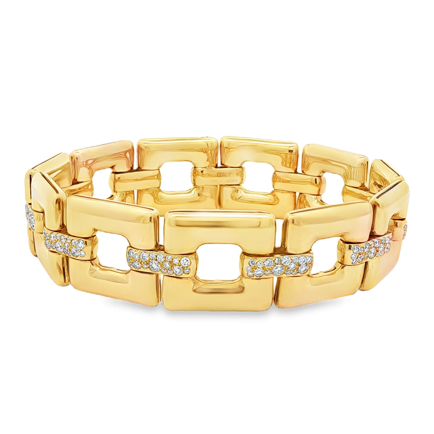 Antonio Papini Square Link Bracelet with Diamonds 18K Yellow Gold