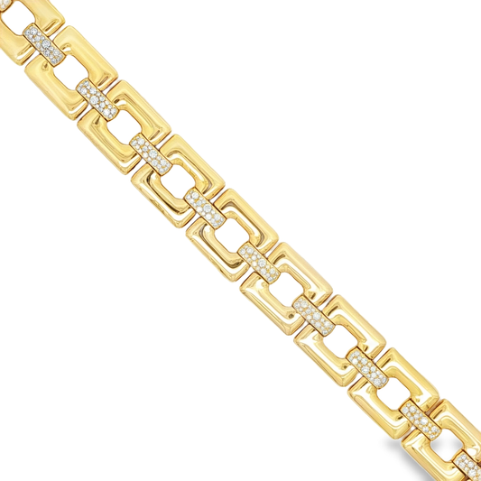 Antonio Papini Square Link Bracelet with Diamonds 18K Yellow Gold