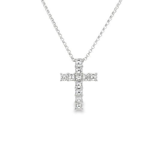 King Jewelers 0.75ct Diamond Cross Pendant Necklace 18K White Gold