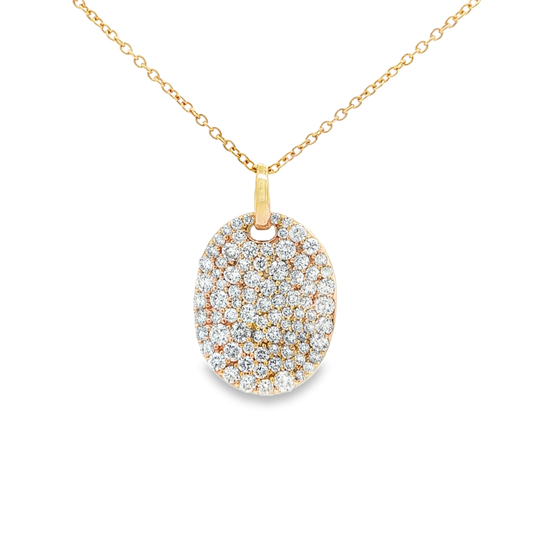 King Jewelers 1.04ct Pave Diamond Disc Pendant 14K Yellow Gold