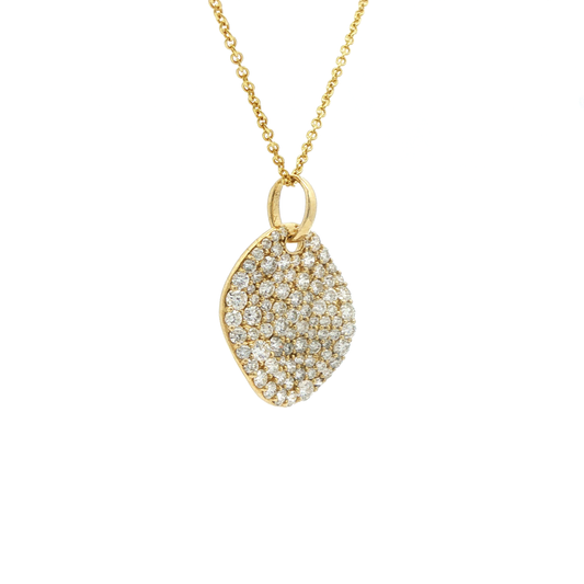 King Jewelers 1.04ct Pave Diamond Disc Pendant 14K Yellow Gold