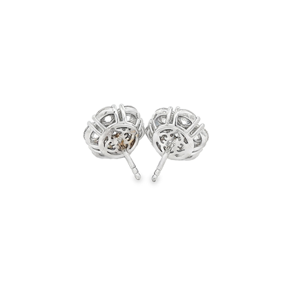 King Jewelers Cluster 3.53ct Diamond Stud Earrings 14K White Gold