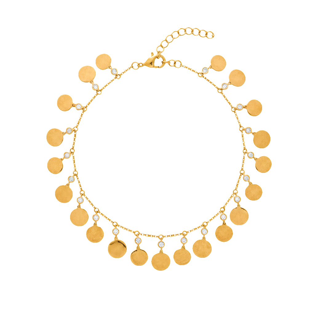 King Jewelers 14K Yellow Gold 0.63ct Diamond Disc Ankle Bracelet