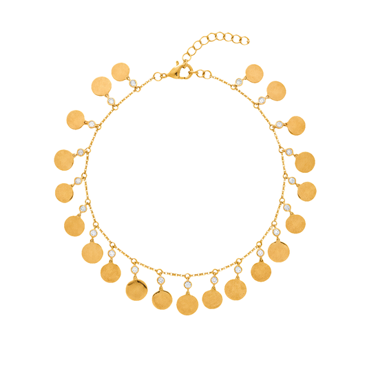 King Jewelers 14K Yellow Gold 0.63ct Diamond Disc Ankle Bracelet