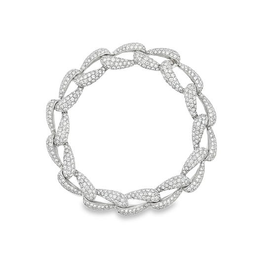 King Jewelers 18K White Gold 11.04ct Diamond Cuban Link Bracelet