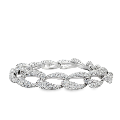 King Jewelers 18K White Gold 11.04ct Diamond Cuban Link Bracelet