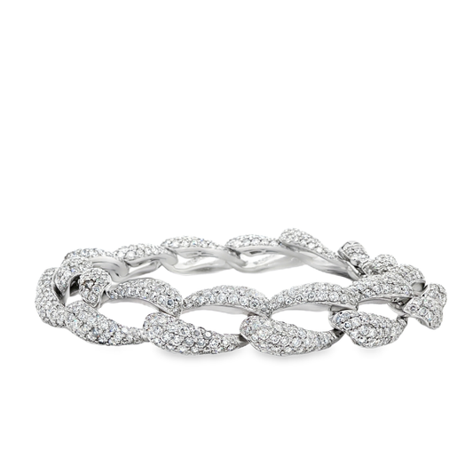 King Jewelers 18K White Gold 11.04ct Diamond Cuban Link Bracelet
