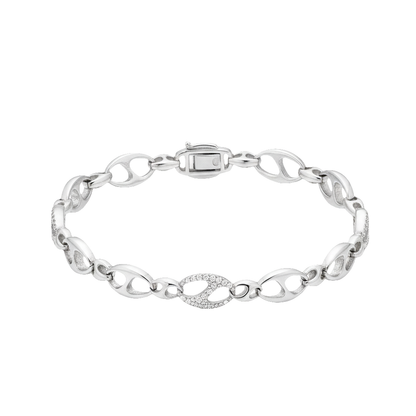 King Jewelers Diamond Pave Mariner Link Bracelet in 18K White Gold