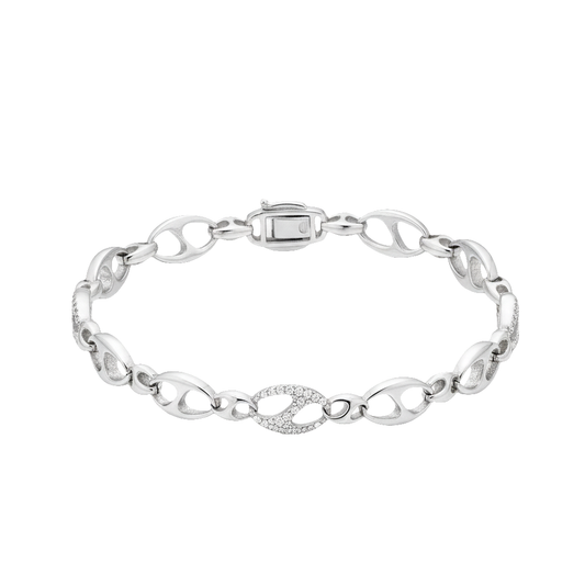 King Jewelers Diamond Pave Mariner Link Bracelet in 18K White Gold