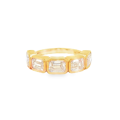 King Jewelers Bezel Set Emerald Cut Diamond Ring 18K Yellow Gold