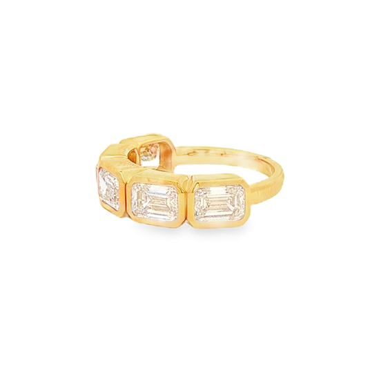 King Jewelers Bezel Set Emerald Cut Diamond Ring 18K Yellow Gold