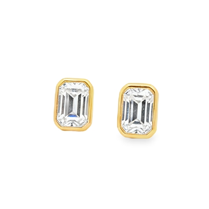 King Jewelers GIA Certified Bezel Emerald Cut 2.02ct Diamond Stud Earrings