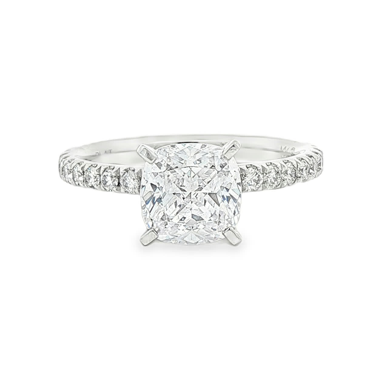 KJ5 Platinum Pavé Cushion Cut Diamond 0.50ct Engagement Ring Mounting