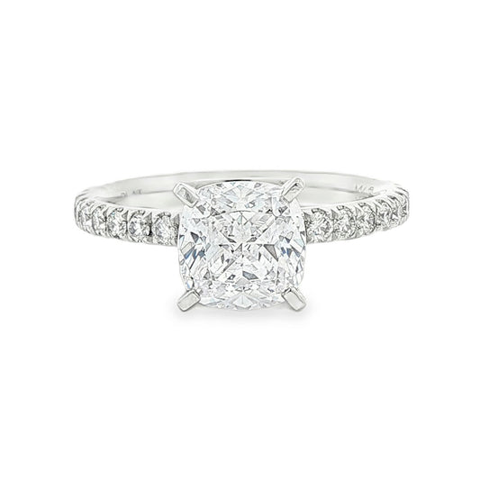 KJ5 Platinum Pavé Cushion Cut Diamond 0.50ct Engagement Ring Mounting