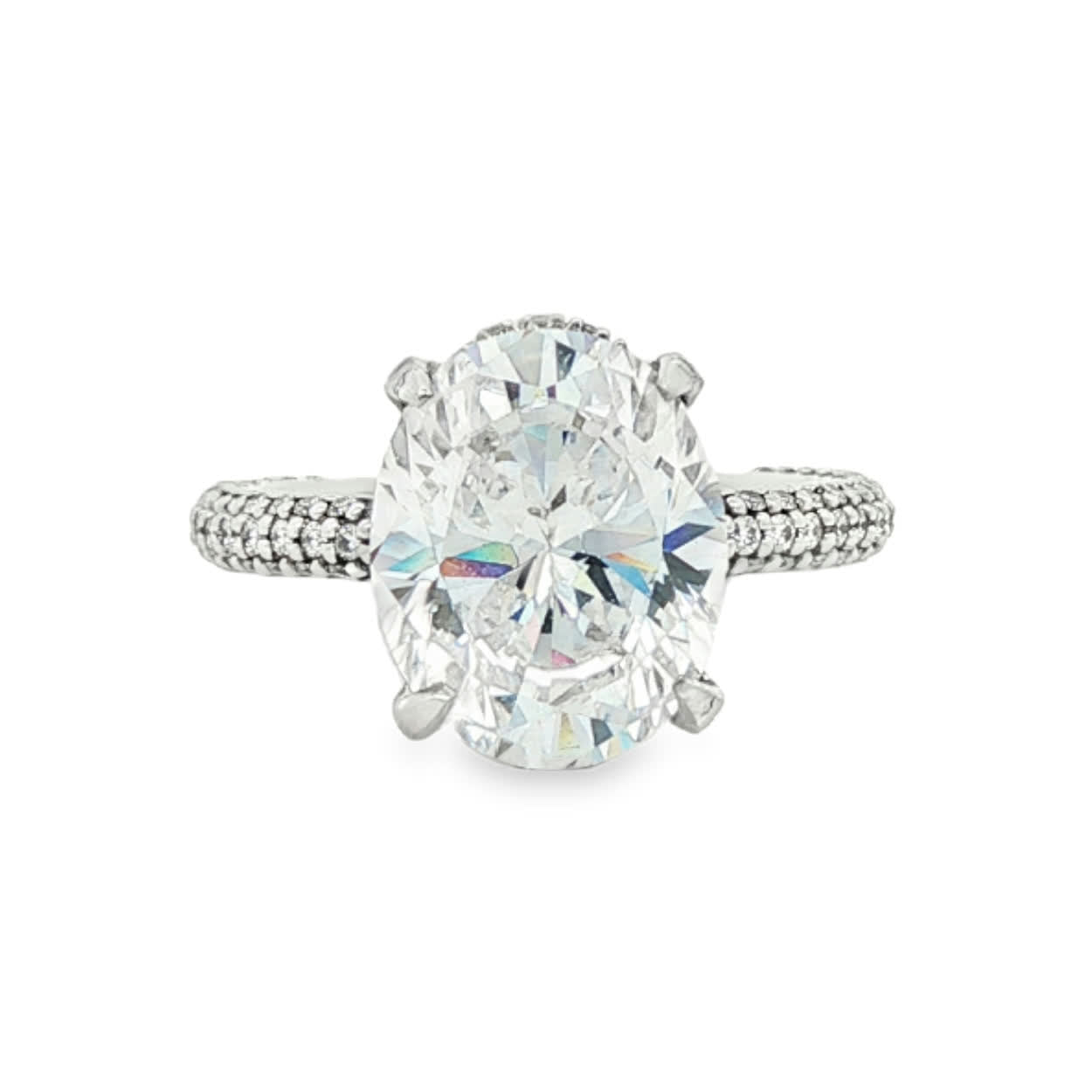 KJ5 18K White Gold Double Pavé Oval Diamond Engagement Ring Mounting