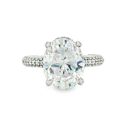 KJ5 18K White Gold Double Pavé Oval Diamond Engagement Ring Mounting