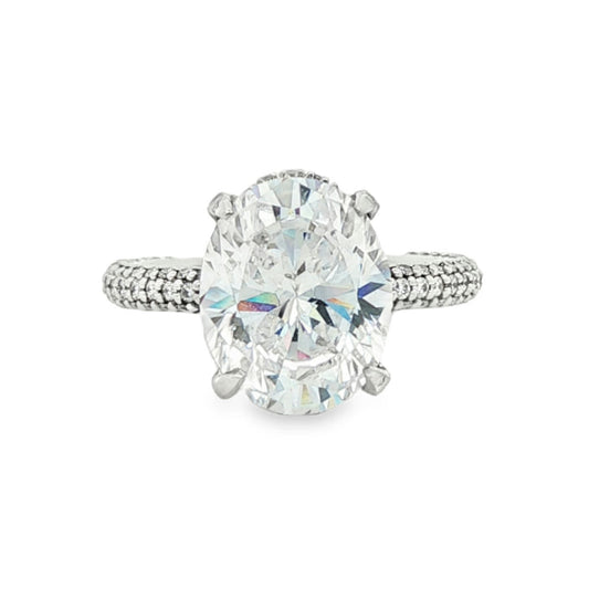 KJ5 18K White Gold Double Pavé Oval Diamond Engagement Ring Mounting