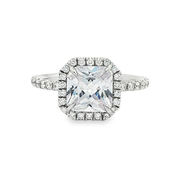 KJ5 18K White Gold Radiant Cut Diamond Halo Engagement Ring Mounting