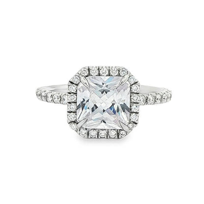 KJ5 18K White Gold Radiant Cut Diamond Halo Engagement Ring Mounting