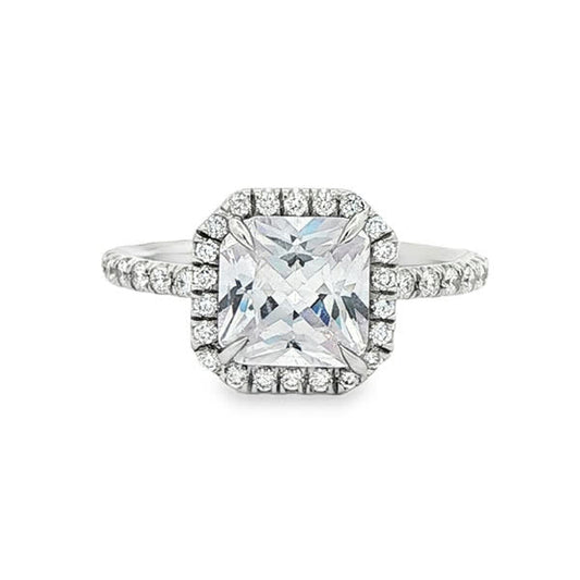 KJ5 18K White Gold Radiant Cut Diamond Halo Engagement Ring Mounting