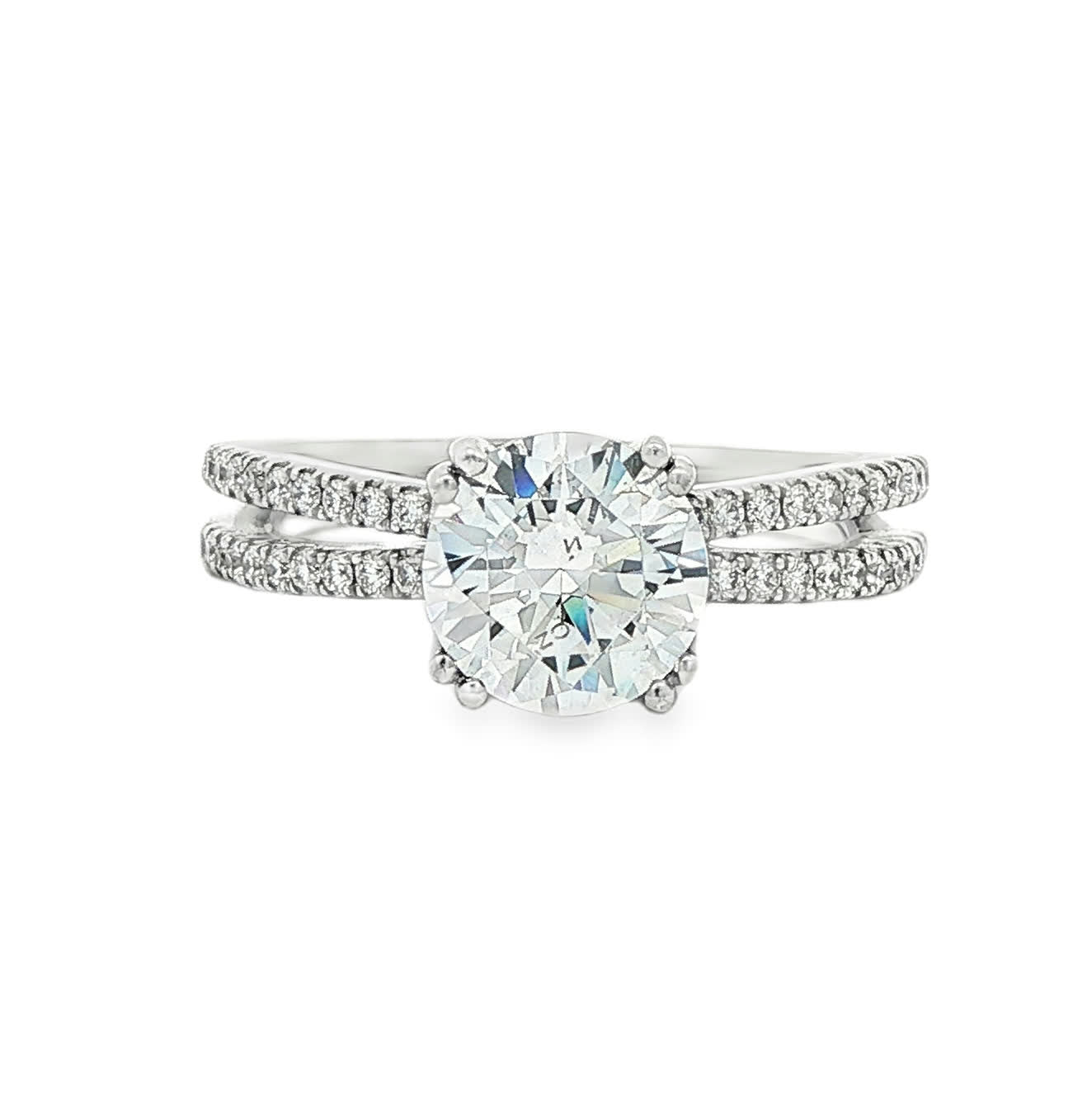 KJ5 18K White Gold Double Shank Round Diamond Engagement Ring Mounting